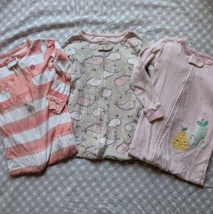 🦀 Carter's Lot of 3 Cotton Footie Pajamas 24m 🐳
